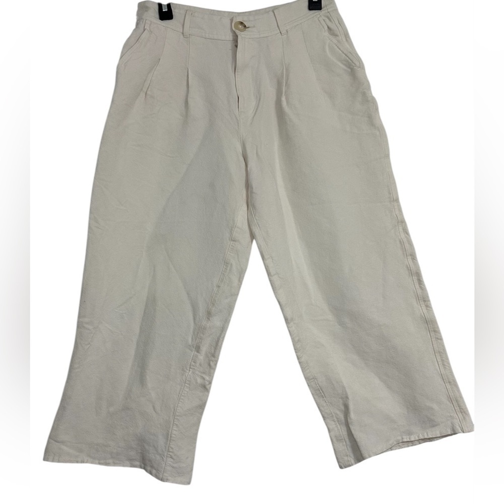 Madewell Cream Capri Wide Leg Textured Trousers